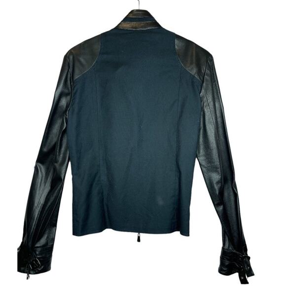 Rock and Republic Jacket Women's Small Leather Cotton Canvas Black Bomber - Picture 2 of 11